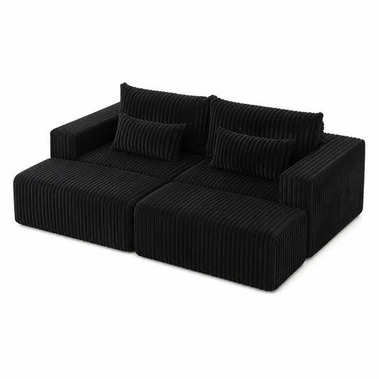 Sofá modular de pana negra con cojines, 200x140x85 cm