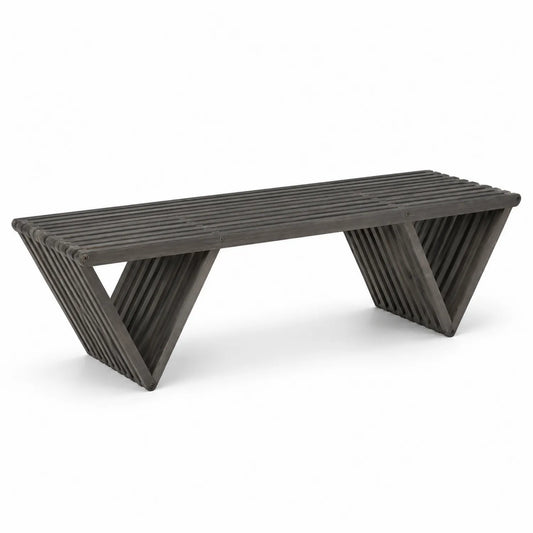 Banco de madera de acacia geométrico 160x35x45 cm Gris oscuro