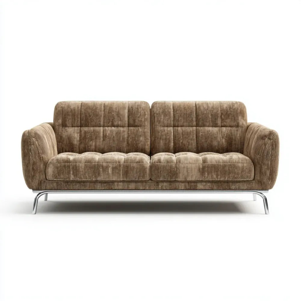 3-Seater Sofa 210cm x 95cm x 85cm Corduroy Upholstery – Brown – Contemporary Design