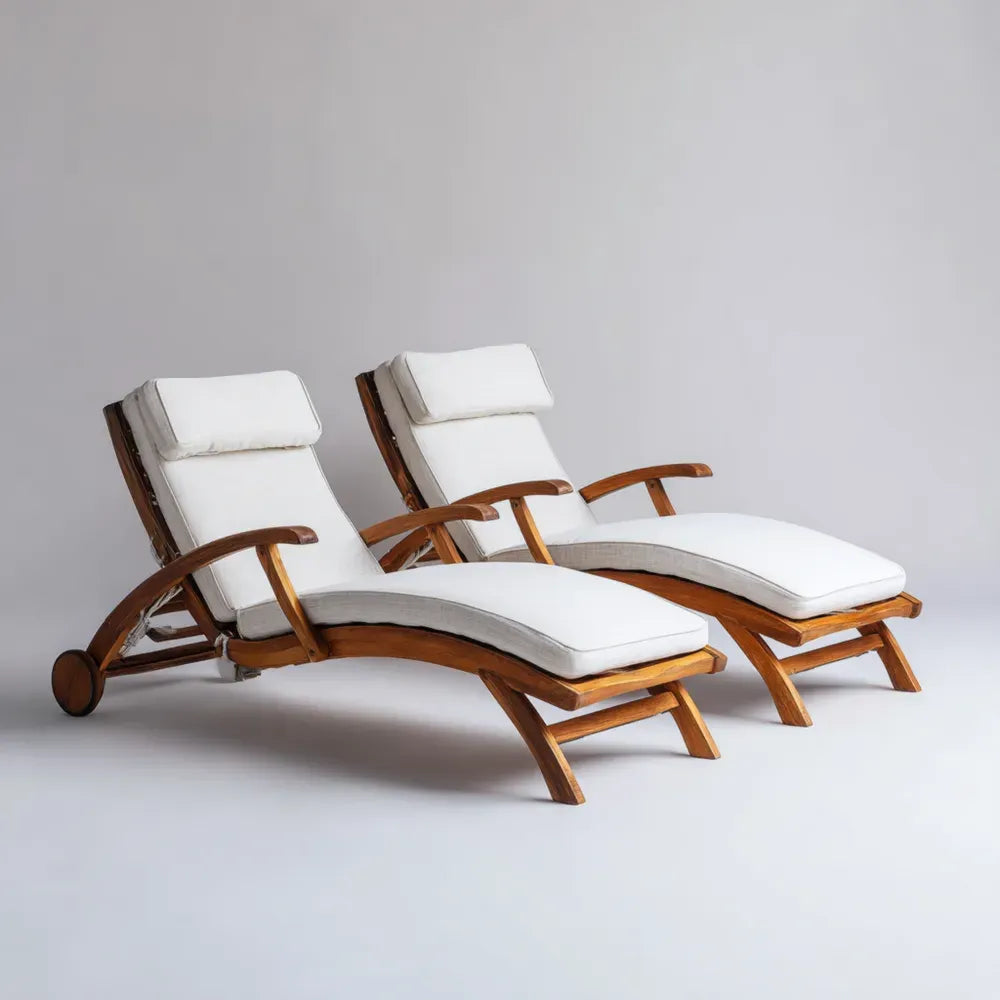 Patio Recliners 180x60x75 cm Solid Wood Frame with Cushion – White – Classic Outdoor Design