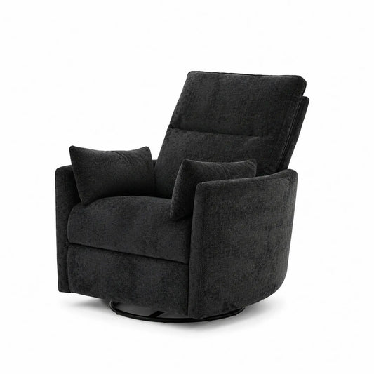 Silla Reclinable Giratoria de Tela de Microfibra Negra