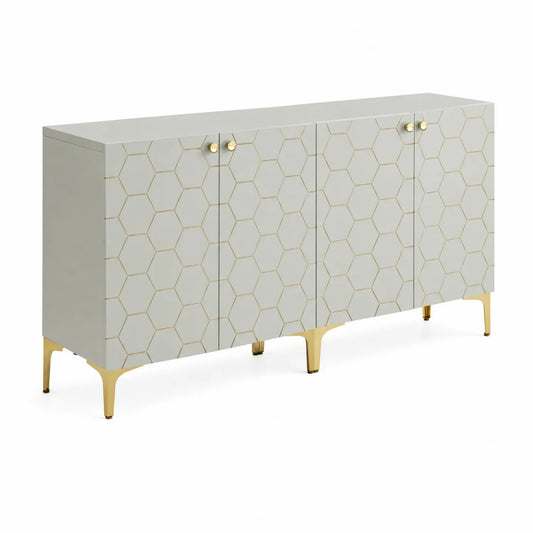 Aparador de madera con patas de metal dorado 150x40x90 cm
