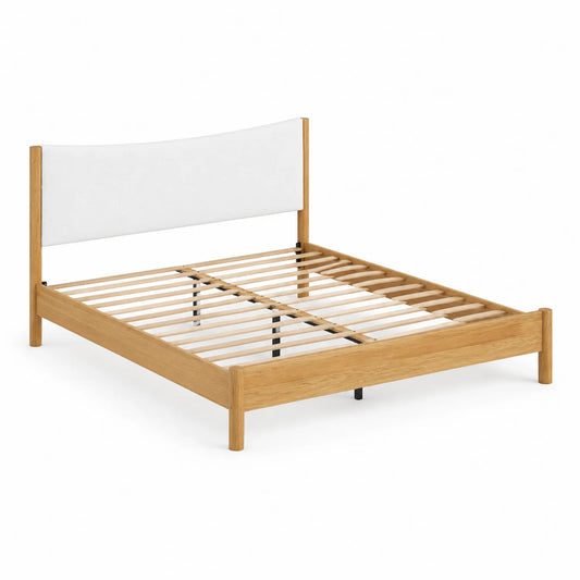 Cama de Madera con Cabecero de Tela 200x150 cm Roble y Blanco