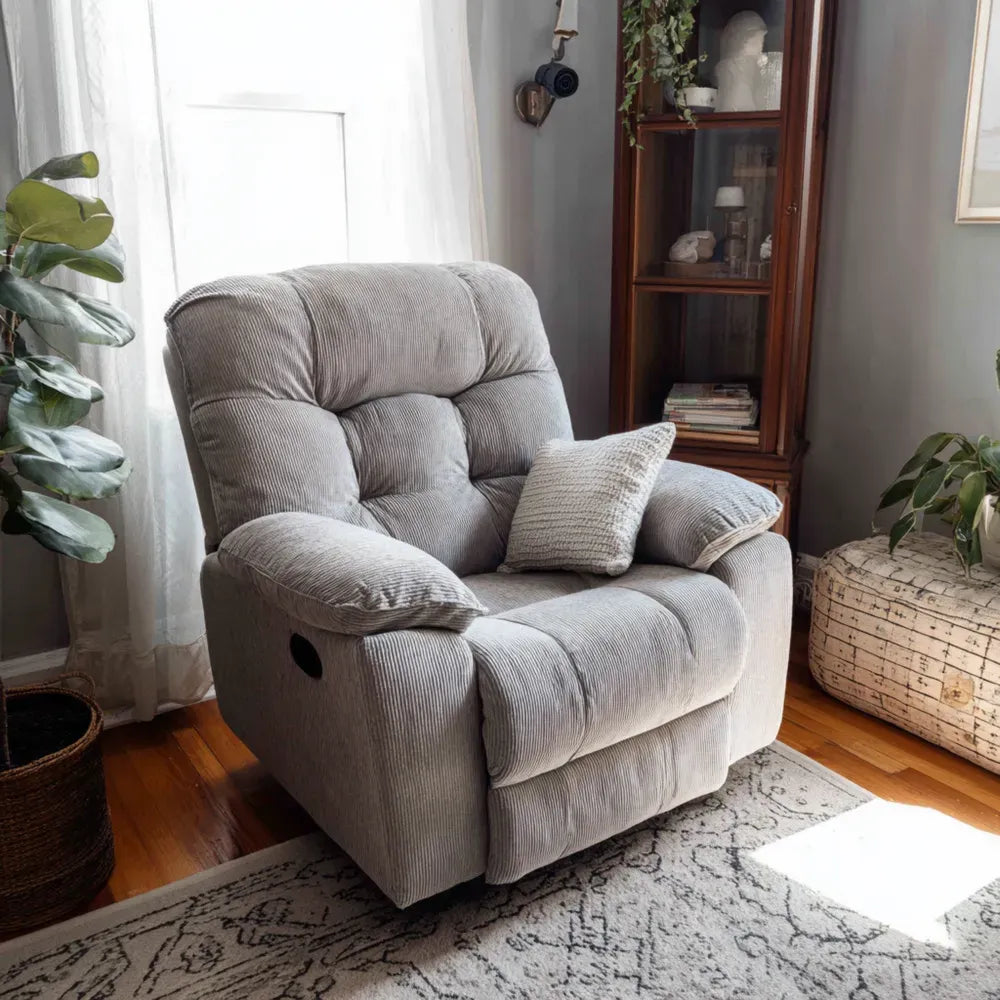 Recliner Chair 85x90x100 cm - Fabric Upholstery Modern Design Light Grey