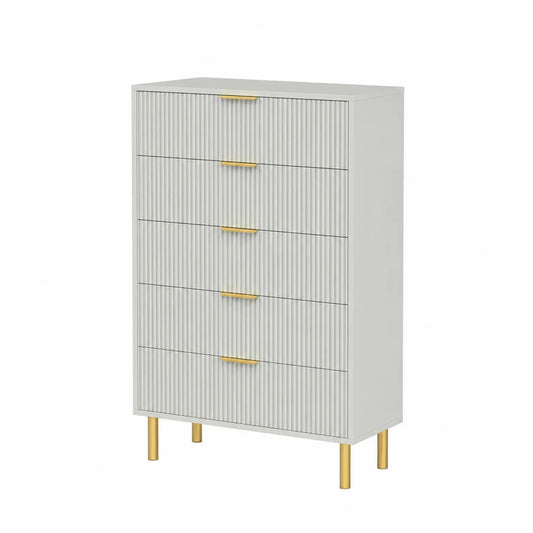Cajonera de MDF y Metal con 5 Cajones en Blanco y Dorado