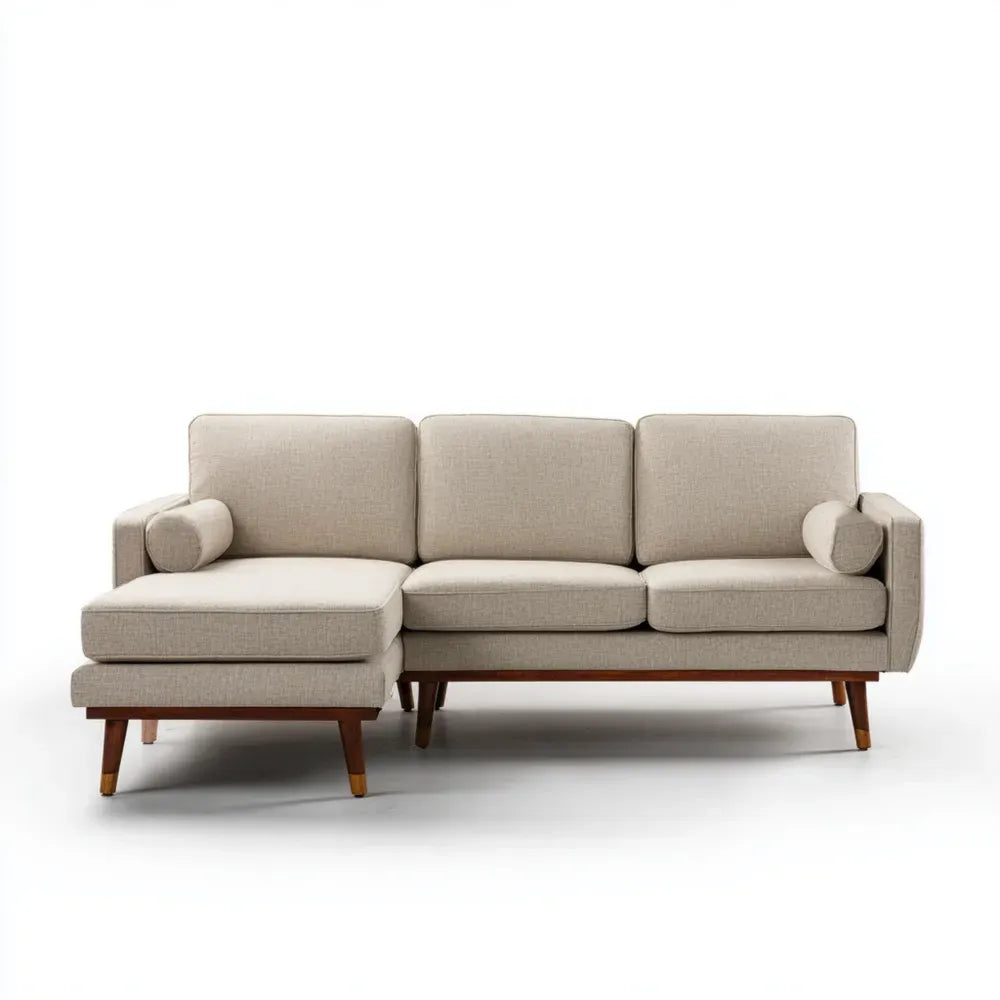 Sectional Sofa Fabric Upholstered 250x90x85 cm - Beige - Mid-Century Design