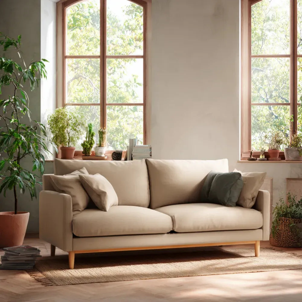 Sofa Set Fabric Upholstered 200x90x85 cm – Beige – Modern Design