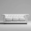 Chesterfield Sofa Leather Upholstery 220x90x75 cm - White - Classic Design