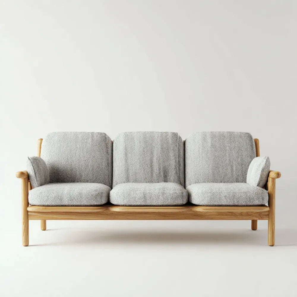 3-Seater Sofa 200x90x85 cm Fabric Upholstered - Light Gray - Contemporary Design