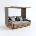 Outdoor Patio Recliner Canopy Daybed - 200x150x180 cm Teak Frame Grey Cushions Modern Design