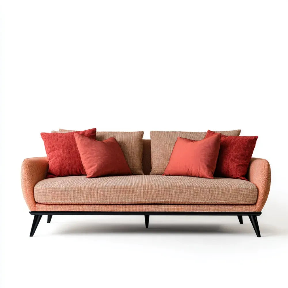 3-Seater Sofa Fabric Upholstery 220x90x85 cm - Coral Orange - Modern Style
