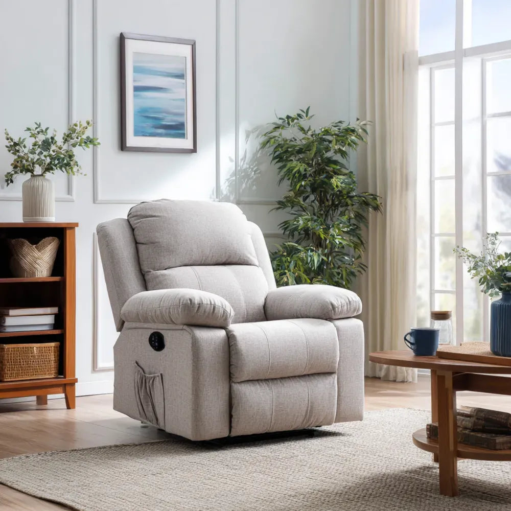Recliner Chair Fabric Upholstery 80x90x100 cm – Light Beige – Modern Design
