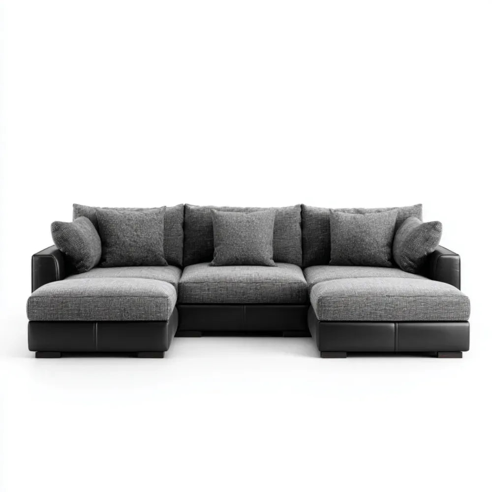 Sectional Sofa Set Fabric Upholstery 250x90x85 cm - Gray/Black - Modern Design