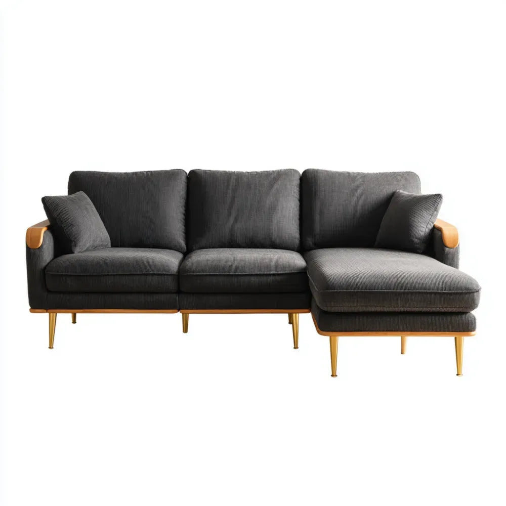 Modern Sectional Sofa Set Fabric Upholstery 220x85x85 cm - Dark Gray