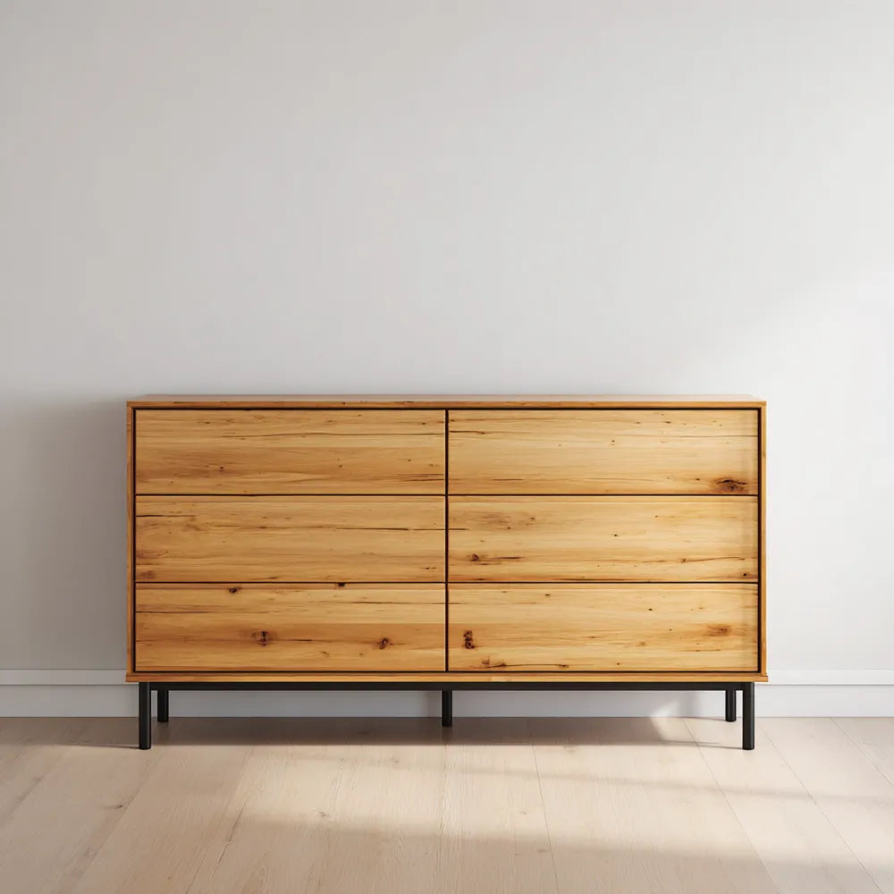 Chest of Drawers Solid Wood 120x40x75 cm - Natural Finish - Modern Style