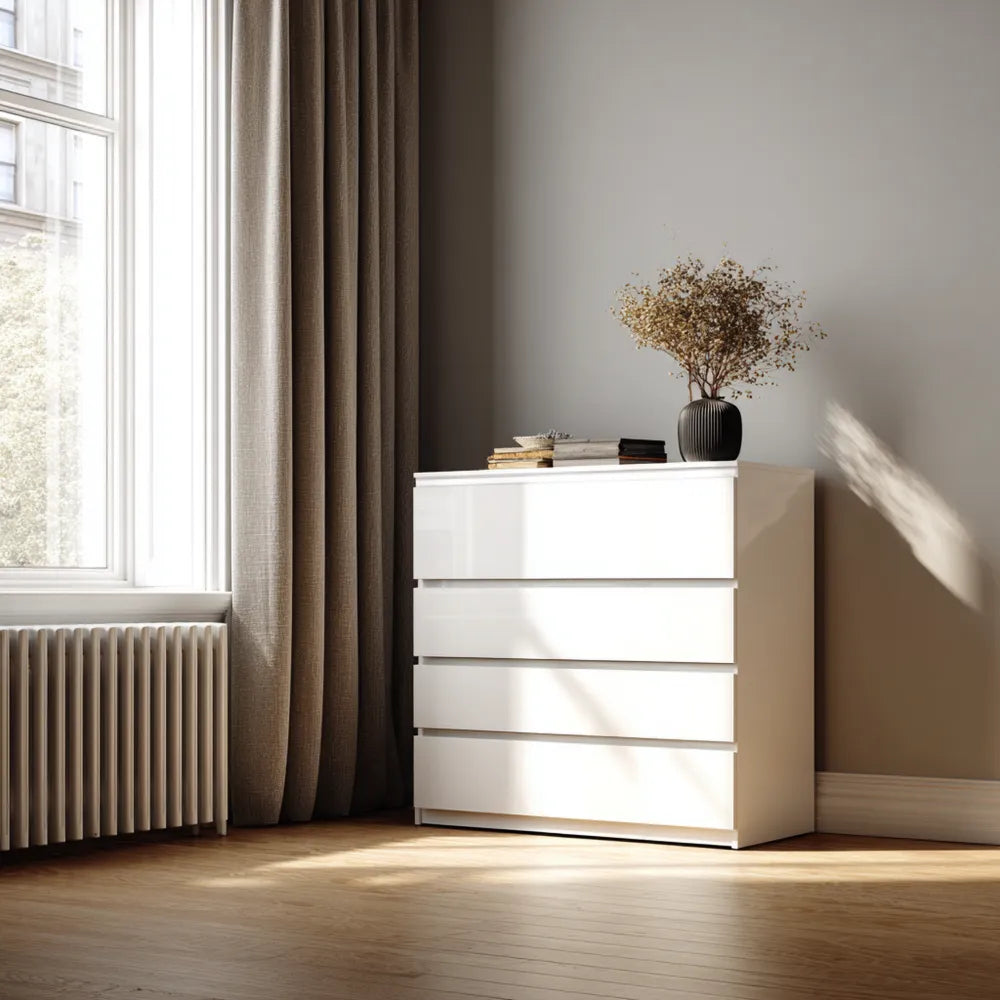 Chest of Drawers - High Gloss 4-Drawer 80x40x90 cm - White - Modern Design